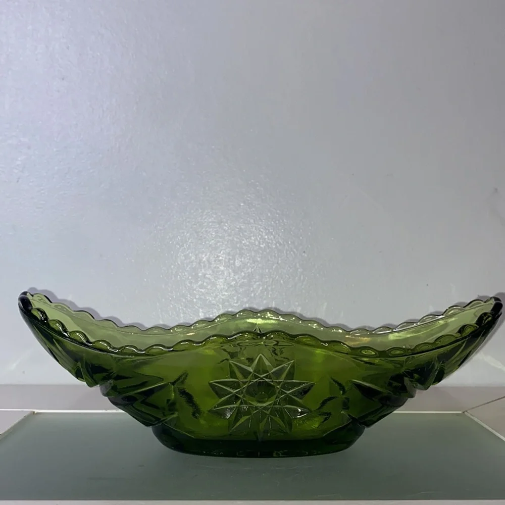 Emerald Green Anchor Hocking Star Of David Catchall 1960’s Decorative Candy Dish